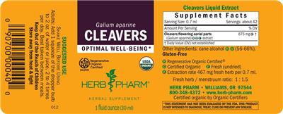 Photo of the Herb Pharm Cleavers label