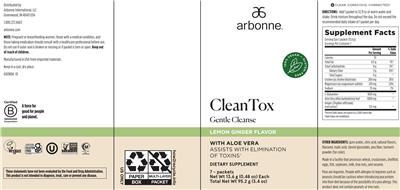 Photo of the Arbonne Clean Tox Lemon Ginger Flavor label