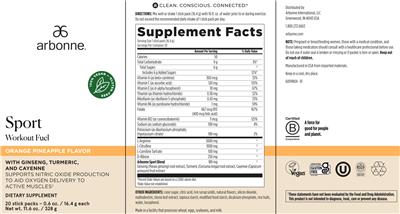 Photo of the Arbonne Sport Workout Fuel Orange Pineapple Flavor label