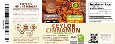 Photo of the Number One Nutrition Ceylon Cinnamon 1200 mg label