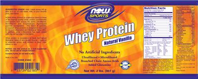 Photo of the NOW Sports Whey Protein Natural Vanilla label