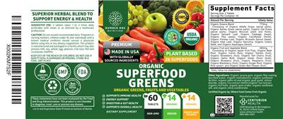 Photo of the Number One Nutrition Organic Superfood Greens label