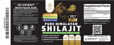 Photo of the Number One Nutrition Pure Himalayan Shilajit 40,000 mg label