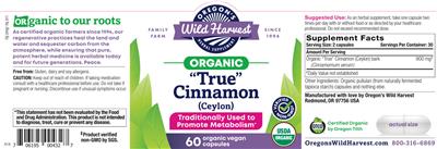 Photo of the Oregon's Wild Harvest "True" Cinnamon (Ceylon) label