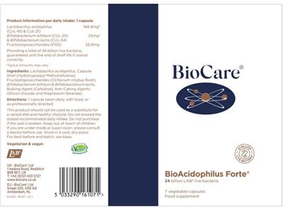 Label of BioAcidophilus Forte