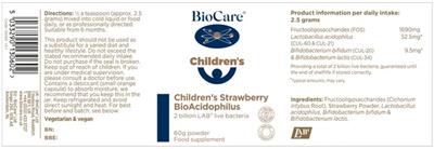 Label of Children's Strawberry BioAcidophilus