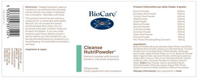 Photo of the BioCare Cleanse NutriPowder label
