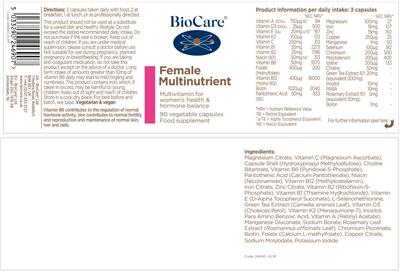 Photo of the BioCare Female Multinutrient label