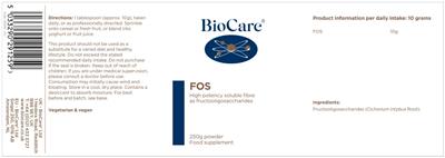 Photo of the BioCare FOS label