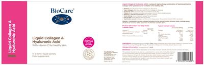 Photo of the BioCare Liquid Collagen & Hyaluronic Acid label