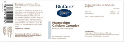 Photo of the BioCare Magnesium Calcium Complex label