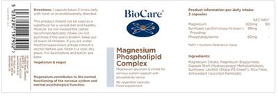 Photo of the BioCare Magnesium Phospholipid Complex label