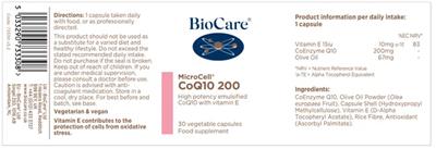 Photo of the BioCare MicroCell CoQ10 200 label