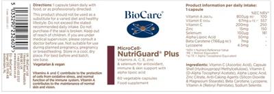 Photo of the BioCare MicroCell NutriGuard Plus label
