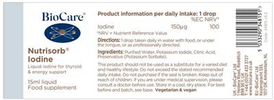 Photo of the BioCare Nutrisorb Iodine label