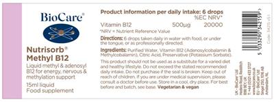 Photo of the BioCare Nutrisorb Methyl B12 label