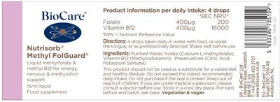 Photo of the BioCare Nutrisorb Methyl FolGuard label