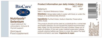 Photo of the BioCare Nutrisorb Selenium label