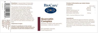 Photo of the BioCare Quercetin Complex label