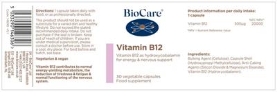 Photo of the BioCare Vitamin B12 label