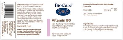 Photo of the BioCare Vitamin B3 label