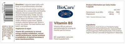 Photo of the BioCare Vitamin B5 label