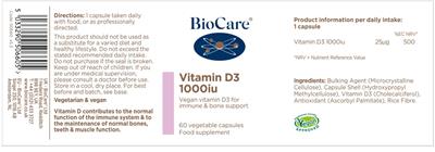 Photo of the BioCare Vitamin D3 1000 IU label