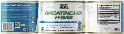 Originaletikett: Creatine HCl + HMB Blue Lemonade