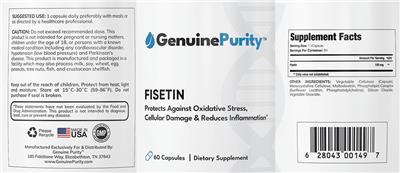 Photo of the GenuinePurity Fisetin label