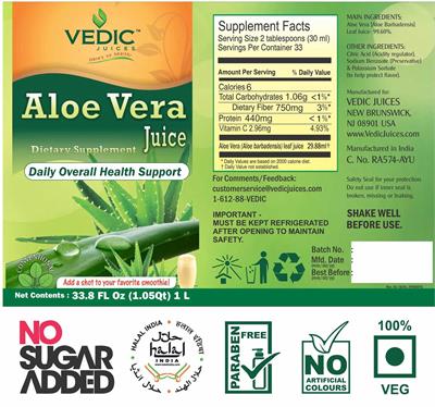 Photo of the Vedic Juices Aloe Vera Juice label