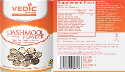 Photo of the Vedic Powders Dashmool Powder label
