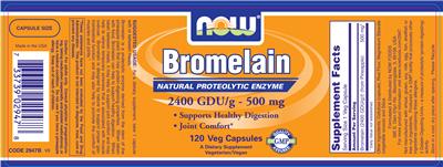 Photo of the NOW Bromelain 2400 GDU/g - 500 mg label