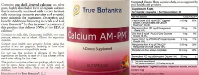 Photo of the True Botanica Calcium AM-PM label