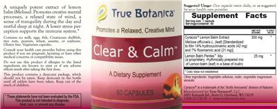 Photo of the True Botanica Clear & Calm label