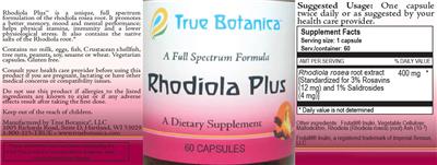 Photo of the True Botanica Rhodiola Plus label