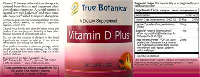 Photo of the True Botanica Vitamin D Plus label