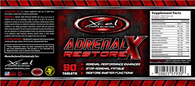 Photo of the Xcel Sports Nutrition Adrenal X Restore label