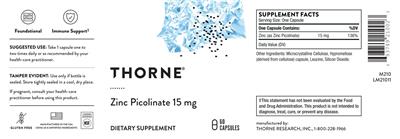 Product label for Zinc Picolinate 15 mg