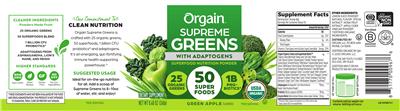 Label of Supreme Greens with Adaptogens Green Apple Flavored