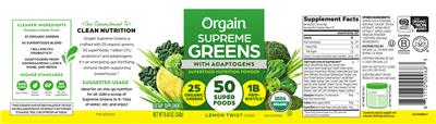 Label of Supreme Greens with Adaptogens Lemon Twist Flavored