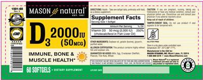 Photo of the Mason Natural D3 2000 IU (50 mcg) label