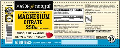 Photo of the Mason Natural Fast Absorption Magnesium Citrate 250 mg label