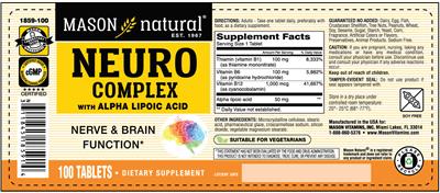 Photo of the Mason Natural Neuro Complex label