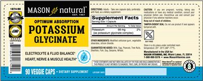 Photo of the Mason Natural Optimum Absorption Potassium Glycinate label
