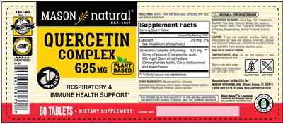 Photo of the Mason Natural Quercetin Complex 625 mg label