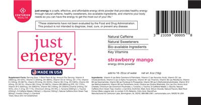 Photo of the Centurion Health Just Energy Strawberry Mango label