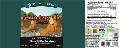 Photo of the Plum Flower Abundant Qi Teapills label