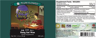 Photo of the Plum Flower Angelica Dang Gui Teapills label
