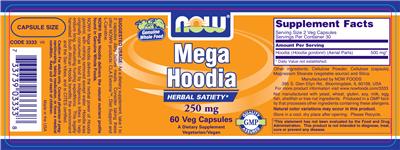 Photo of the NOW Mega Hoodia 250 mg label