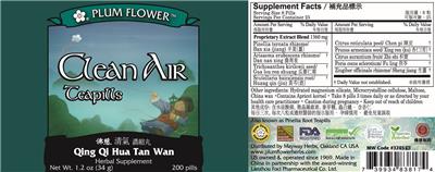 Photo of the Plum Flower Clean Air Teapills label